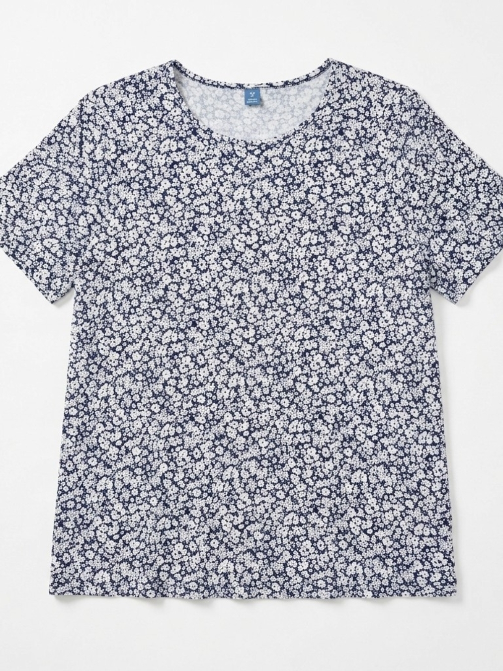 Luxe Navy and White Floral Short-Sleeve Tee Women's XL #1
